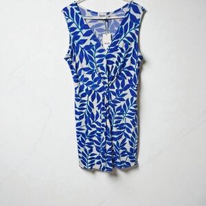 Leota Blue and White Leaf Print Dress
